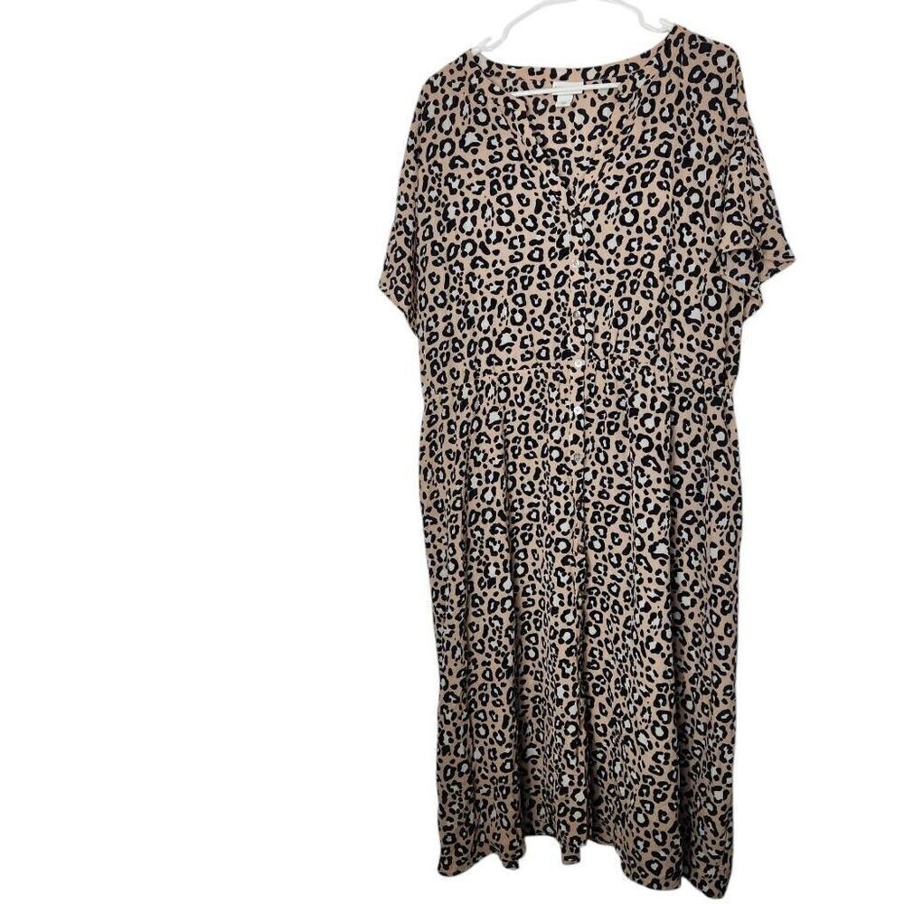 Ava & Viv animal print v neck knit dress pockets Size 1X leopard